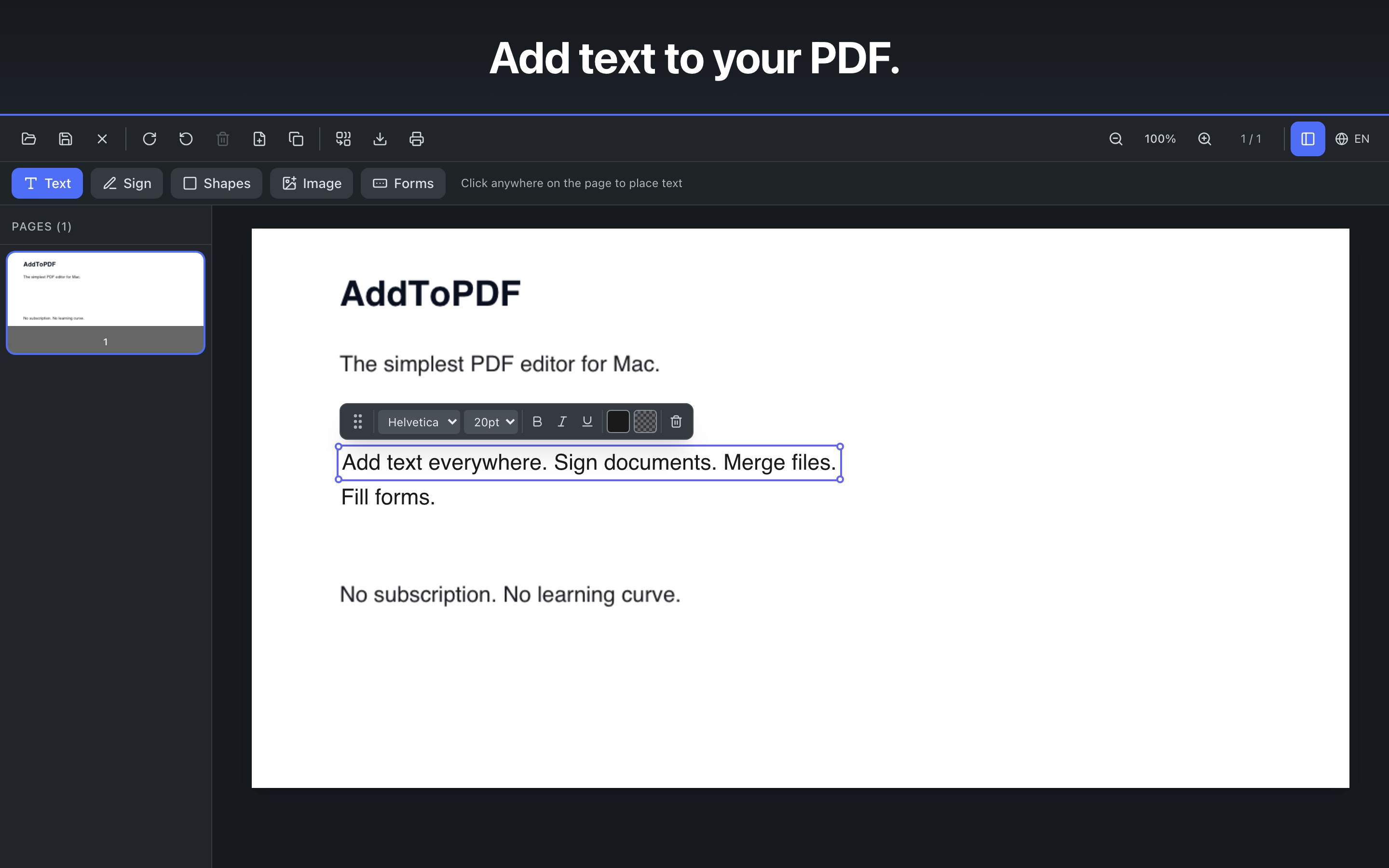 AddToPDF — add text to your PDF